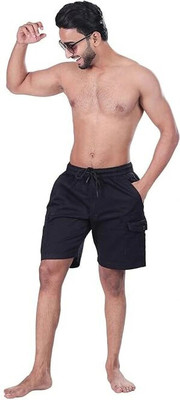 24 Street Solid Men Black Casual Shorts
