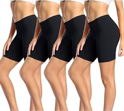 LEATHEX Solid Women Black Regular Shorts