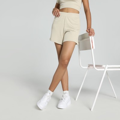 PUMA Solid Women Beige Casual Shorts