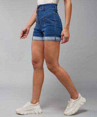 DOLCE CRUDO Solid Women Denim Blue Denim Shorts