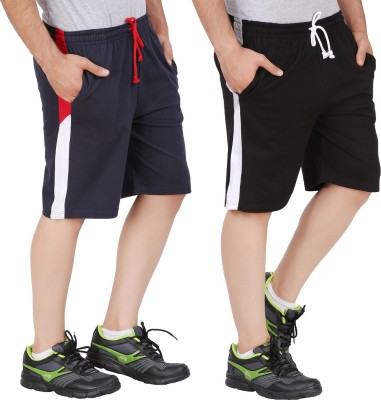 GLAMPANDA Solid Men Black, Dark Blue Basic Shorts