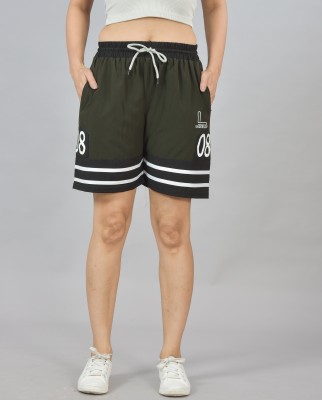 UNDERLOOP Self Design Women Green Regular Shorts