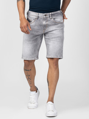Spykar Solid Men Grey Denim Shorts