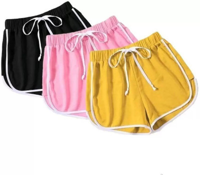 POWERmerc Solid Women Pink, Yellow, Black Hotpants