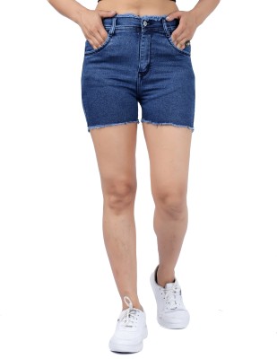 Riacult Dyed/Washed Women Denim Blue Denim Shorts