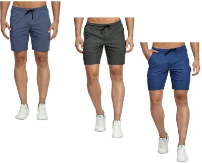 KAVYA Solid Men Dark Blue, Silver, Blue Bermuda Shorts