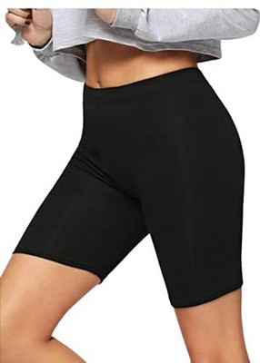 ASIDEA Solid Women Black High Waist Shorts