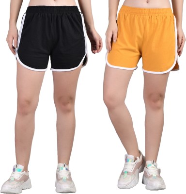 Gronk Self Design Women Yellow, Black Regular Shorts