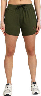 Paavki Solid Women Dark Green Regular Shorts