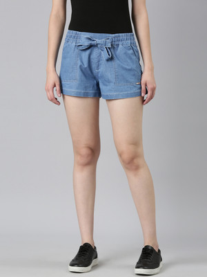 SHOWOFFFF Solid Women Blue Denim Shorts