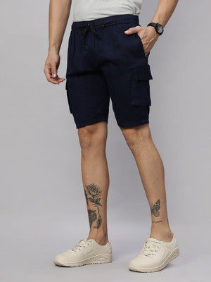 Ho Bindaass Solid Men Dark Blue Cargo Shorts