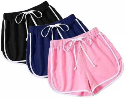 Rithi Fashion Solid Women Blue, Pink, Black Sports Shorts