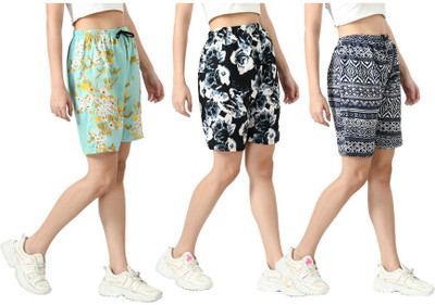 IndiWeaves Printed Women Green, Black, Blue, Multicolor Regular Shorts
