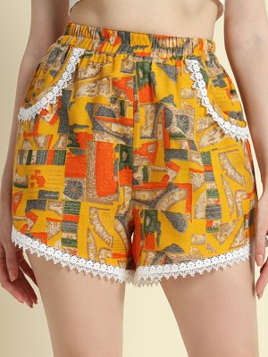 ADDYVERO Printed Women Yellow High Waist Shorts, Regular Shorts, Basic Shorts