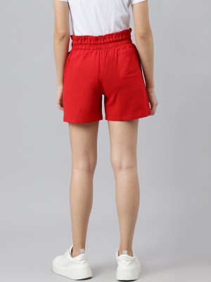 Me Craft Solid Women Red Casual Shorts