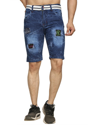 NIRALI Embroidered Men Denim Dark Blue Denim Shorts