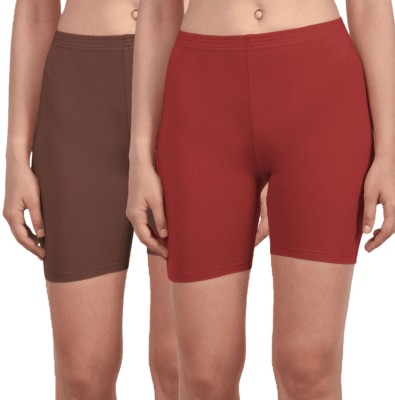 Vanila Solid Women Maroon, Brown Cycling Shorts