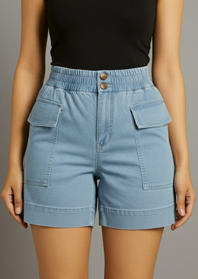 MOURWI NANDAN Solid Women Denim Light Blue Denim Shorts