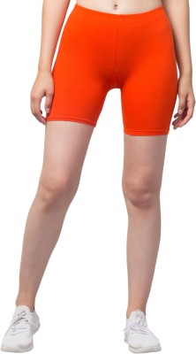 mersi Solid Women Orange Sports Shorts, Cycling Shorts, Hotpants, Gym Shorts