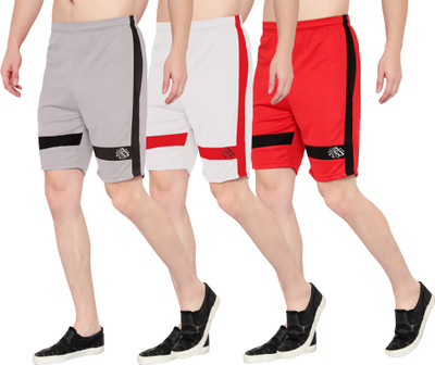 HouseOfCommon Solid Men Grey, White, Red Sports Shorts