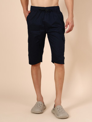 V-MART Solid Men Blue Cargo Shorts