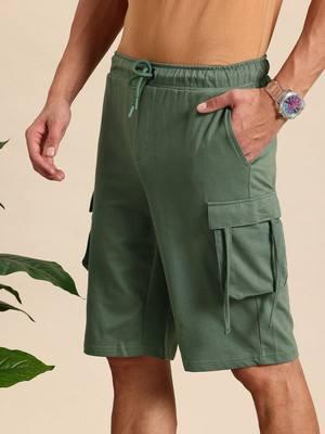 Mast & Harbour Solid Men Green Cargo Shorts
