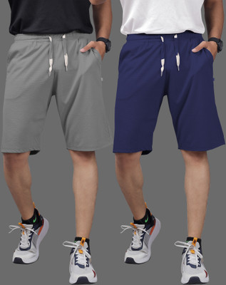 Septem Solid Men Dark Blue, Dark Grey Basic Shorts