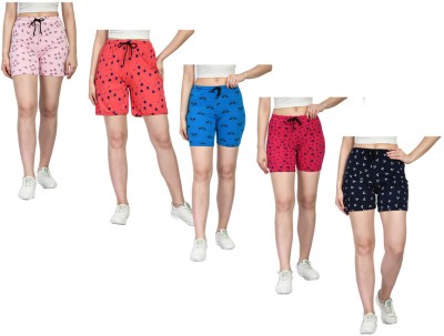 IndiWeaves Printed Women Pink, Red, Dark Blue Regular Shorts