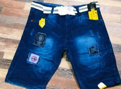 HYOOOO Solid Men Denim Blue Denim Shorts