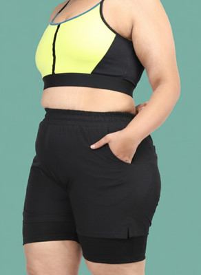 Sztori Solid Women Black Sports Shorts