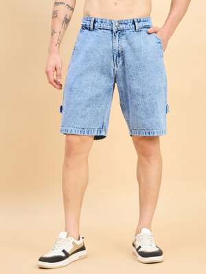 STUDIO NEXX Dyed/Washed Men Denim Light Blue Denim Shorts