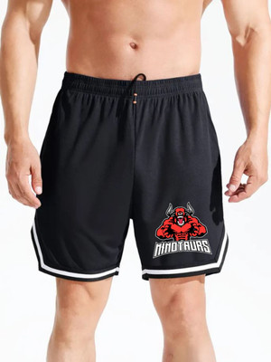Culish Trend Printed Men Black Gym Shorts, Sports Shorts