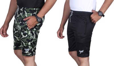 POPLENS Solid, Military Camouflage Men Multicolor, Black Sports Shorts