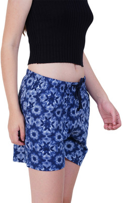 INDIAN FLOWER Printed Women Blue Casual Shorts