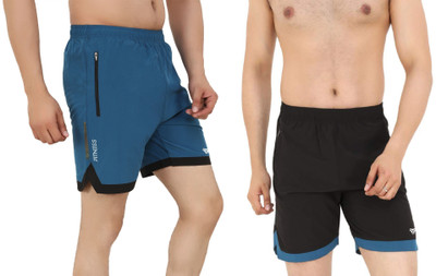 Kyk Solid Men Black, Blue Sports Shorts