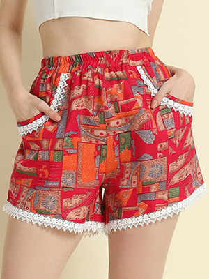 ADDYVERO Printed Women Pink High Waist Shorts, Regular Shorts, Basic Shorts