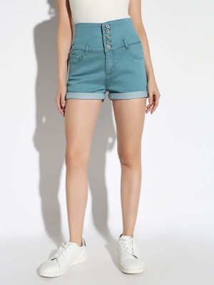 Showoff Solid Women Denim Dark Blue Denim Shorts