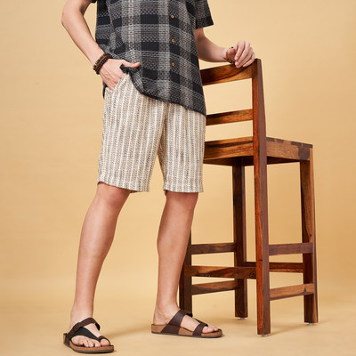 7 Alt by Pantaloons Checkered Men Beige Basic Shorts