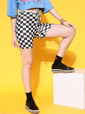 STREET9 Checkered Women Black, White Regular Shorts