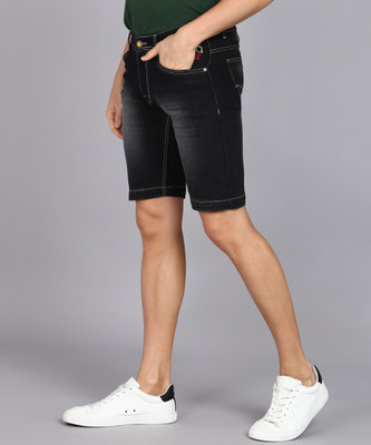 Wanted Solid Men Denim Black, Grey Regular Shorts
