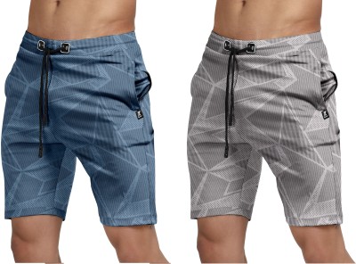 INDICLUB Printed Men Blue, Silver Casual Shorts