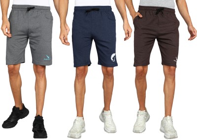 GYRFALCON Self Design Men Grey, Blue, Brown Regular Shorts