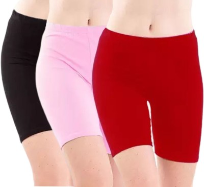 GlobyCraft Solid Women Reversible Black, Red, Pink Regular Shorts