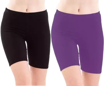 GlobyCraft Solid Women Black, Purple Regular Shorts