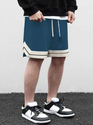Culish Trend Color Block Men Blue Sports Shorts