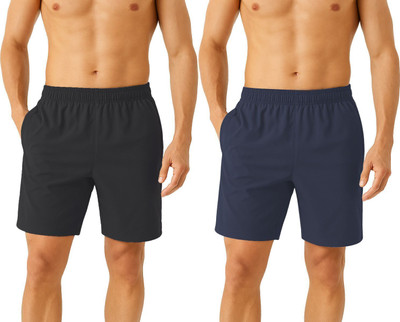 NINQ Solid Men Black, Dark Blue Gym Shorts, Cycling Shorts, Night Shorts, Bermuda Shorts, Beach Shorts