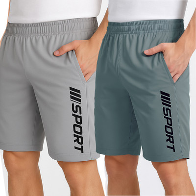 FLYZEN Solid Men Grey Regular Shorts
