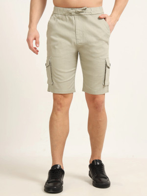 Bushirt Solid Men Light Green Cargo Shorts