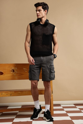 Eszett Solid Men Denim Grey Denim Shorts