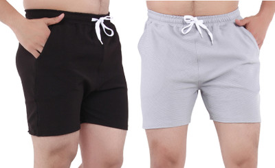 GTwo Solid Men Black, Grey Basic Shorts